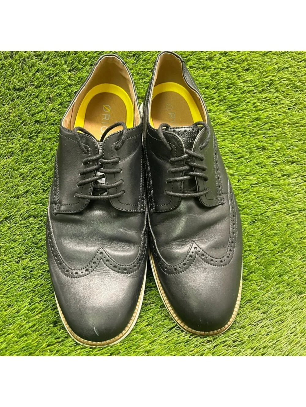 Cole Haan OriginalGrand Mens Size 13 Black Classic Lace Up Wingtip Oxford Shoes